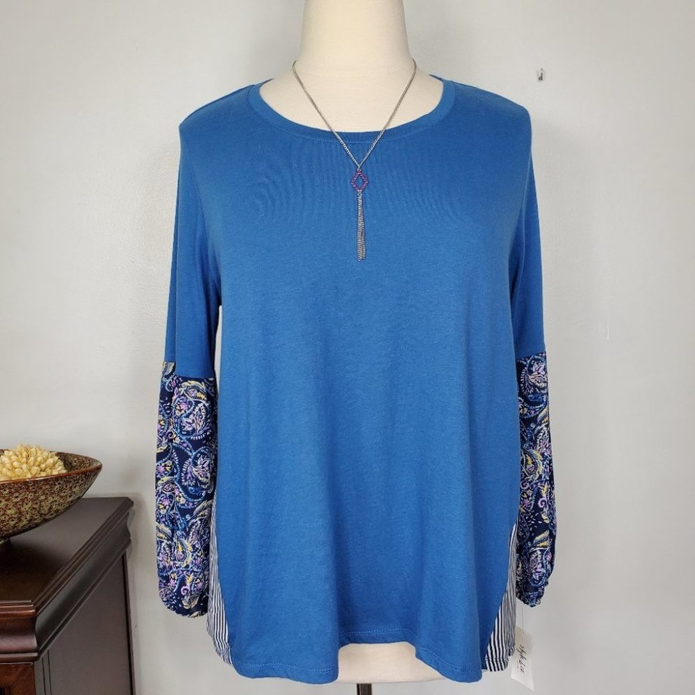 Style & Co Mixed Media Paisley Striped Pullover Top NEW NWT Size 0X